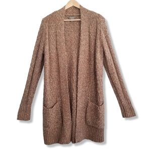 Natural Reflections Long Line‎ Cardigan Sweater Medium Wool Blend Gray Brown